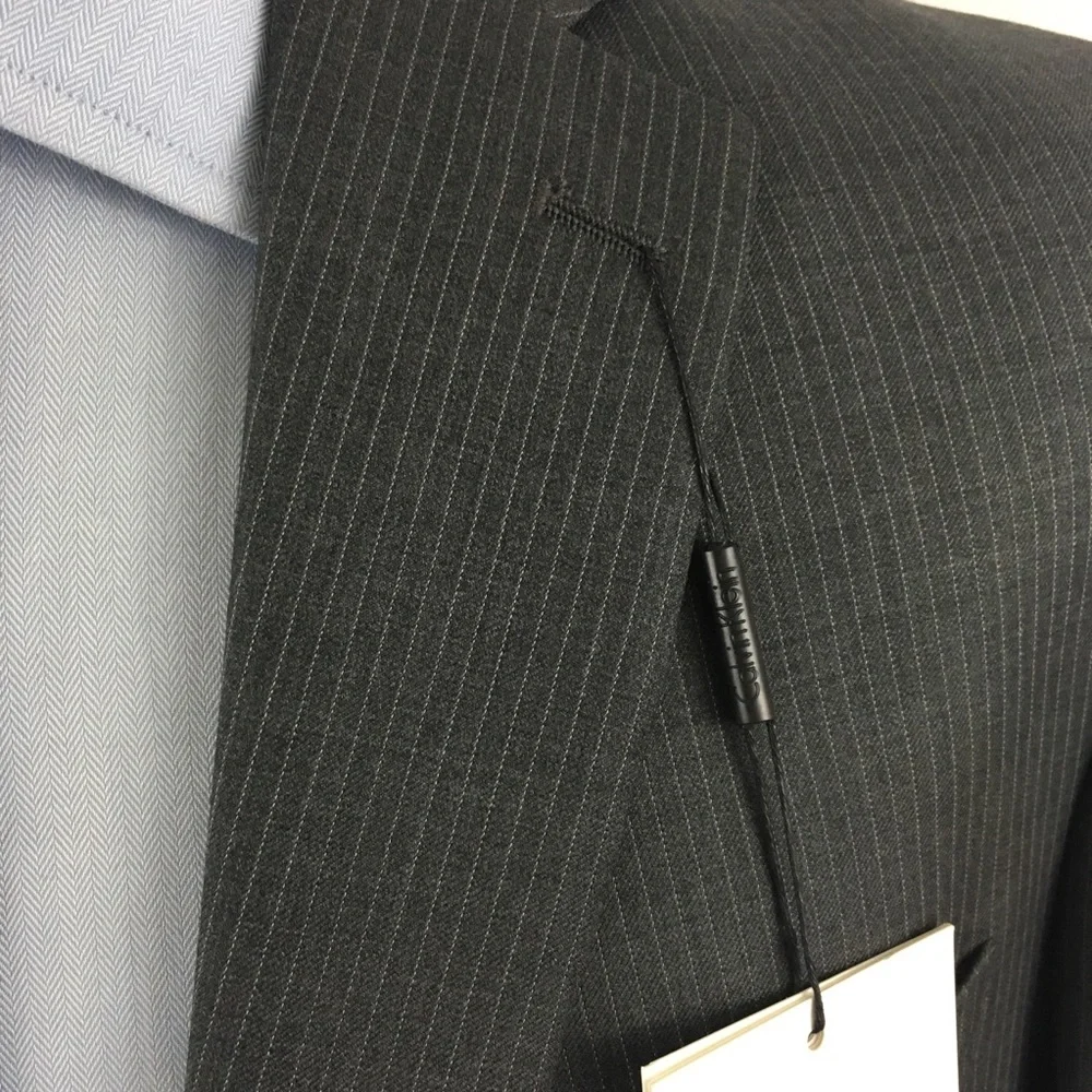 Calvin Klein 40r mens suit 2 piece gray stripes 100% wool 34w new nwt ea0035 - Picture 2 of 8